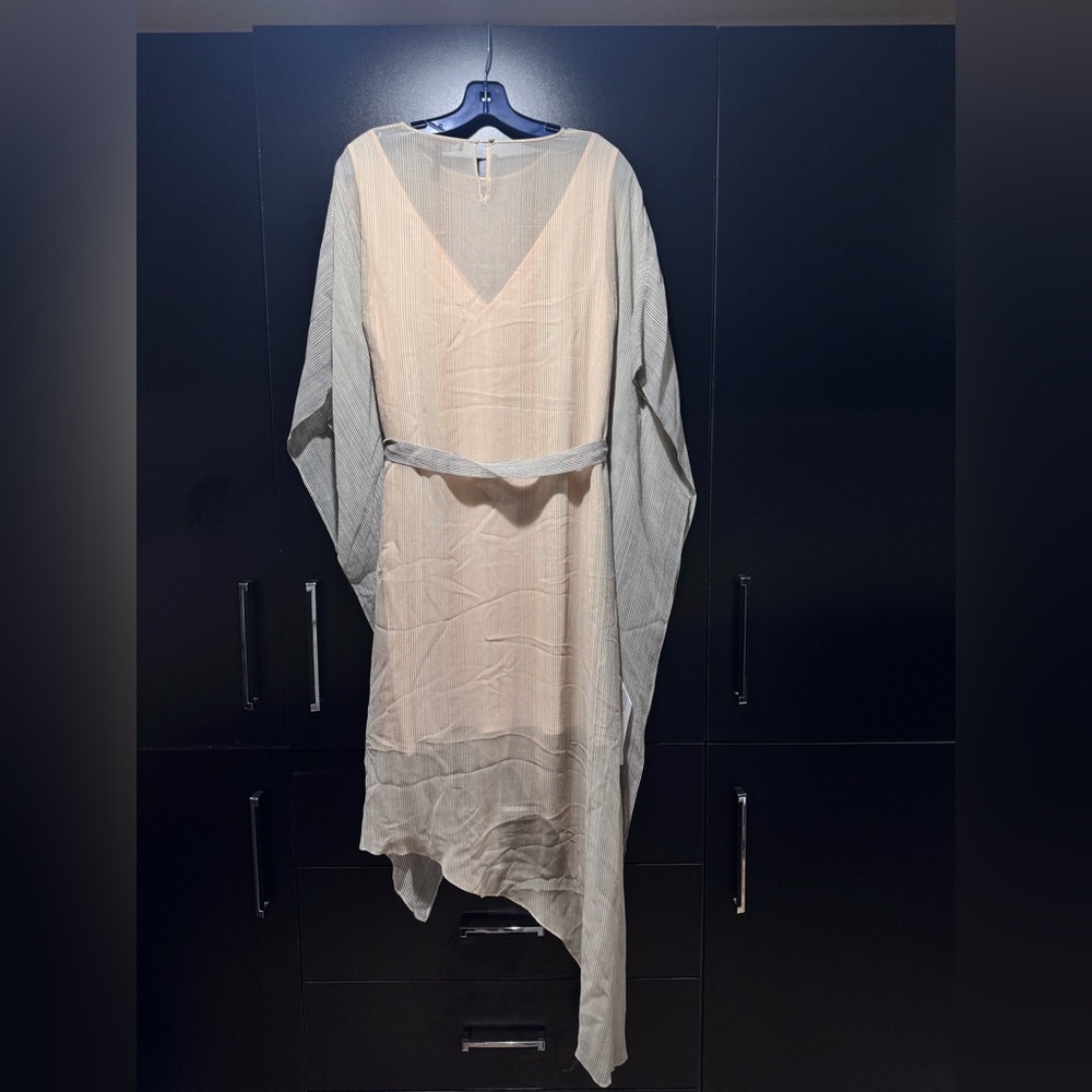 BCBGMaxAzria Cream and Gray Asymmetrical Dress